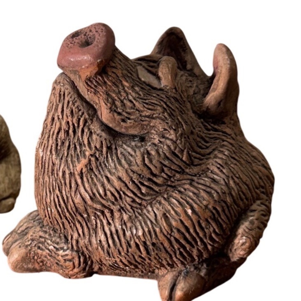 Vintage Terracotta Pig Figurine Rustic Textured Clay Animal Sculpture Farmhouse